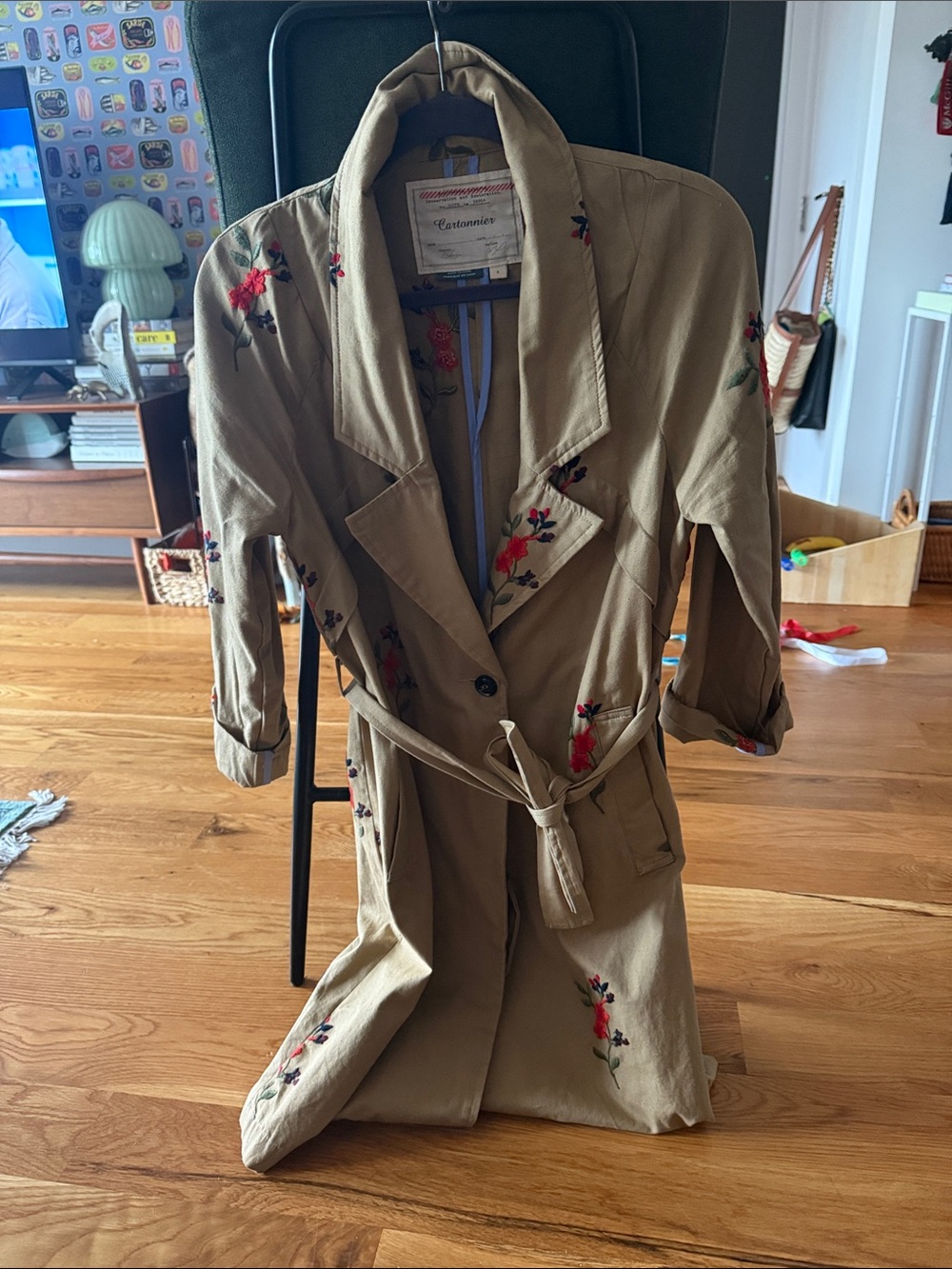 Anthropologie Cartonnier Floral Embroidered Trench Coat - Picture 2 of 7